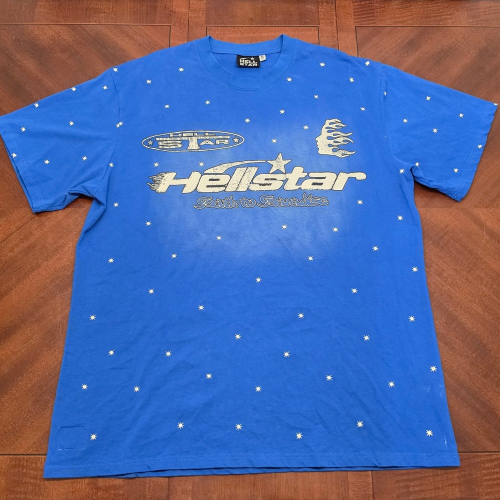 Hellstar T-Shirt Mens XL Blue Path to Paradise Graphic Star Print Streetwear Tee
